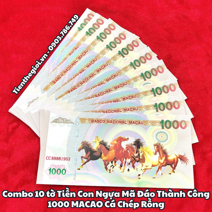 Combo 10 tờ Tiền Lưu Niệm 1000 Macao Mã Đáo Thành Công Cá Chép Rồng